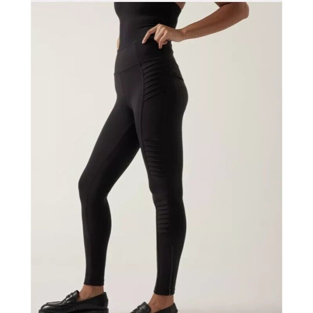 Athleta Delancey Moto Tight Black High Waisted Zipper Leg Athleisure Size Medium